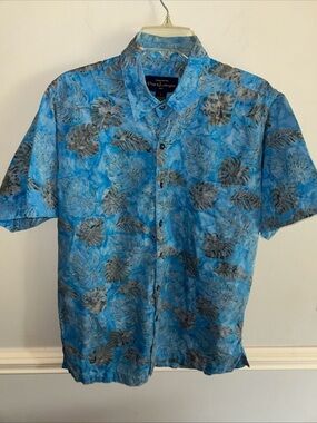 Men's Turquoise Blue Tropical Short-Sleeve Button-Down Shirt